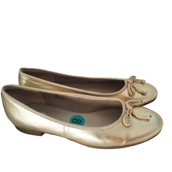 Gold Leather Ballet Flats Trending Size 8M - Picture 1 of 6